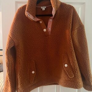 J. Crew Teddy Jacket in Rust Brown with Pink Trim